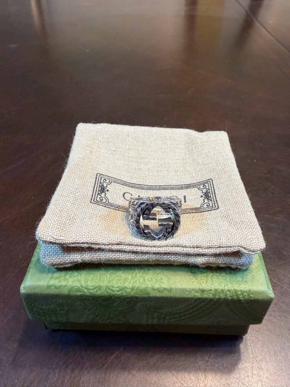 New Authentic Gucci GG Logo Silver Ring